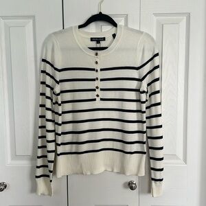 Veronica Beard Cream and Black Striped Henley Sweater